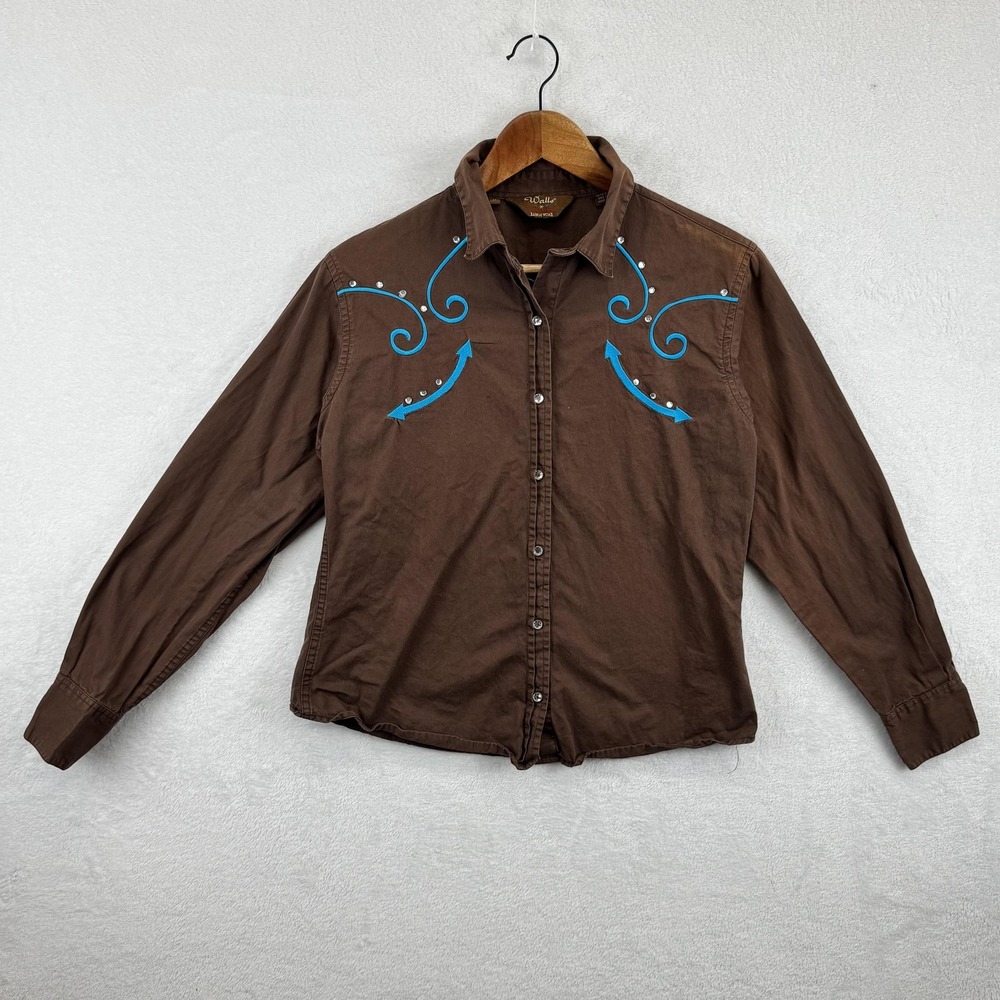 Walls Cowgirl Shirt Womens Medium Brown Western Snap Embroidered‎ Rhinestone
